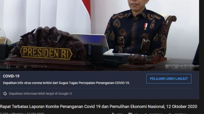 Konferensi pers Presiden Joko Widodo soal perkembangan Covid-19. (YouTube/Sekretariat Presiden)