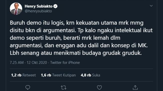 BEM Unair Sesalkan Cuitan Guru Besarnya, Henry Subiakto Terkait Buruh