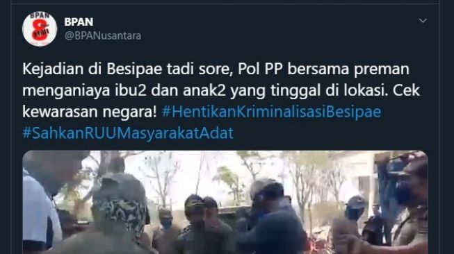 Konflik Agraria NTT, komunitas adat Baseipae jadi korban. (Twitter/@BPANusantara)