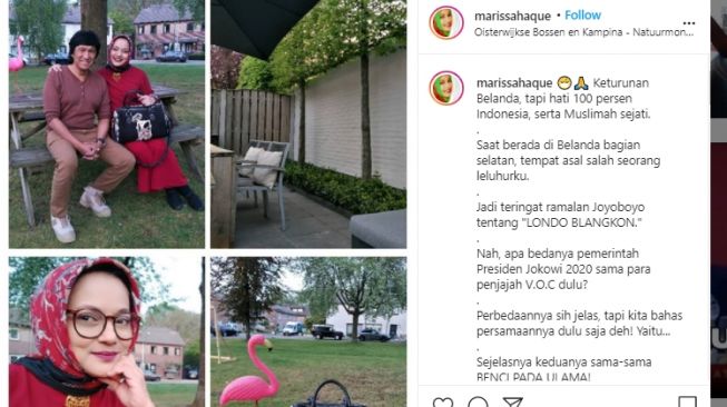 Unggahan Marissa Haque membandingkan pemerintahan Jokowi dengan VOC. (Instagram/@marissahaque)