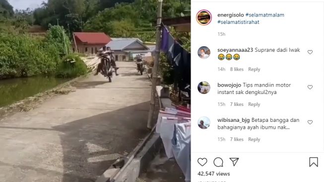 Video atraksi dua anak laki-laki berakhir masuk ke sungai. - (Instagram/@energisolo)