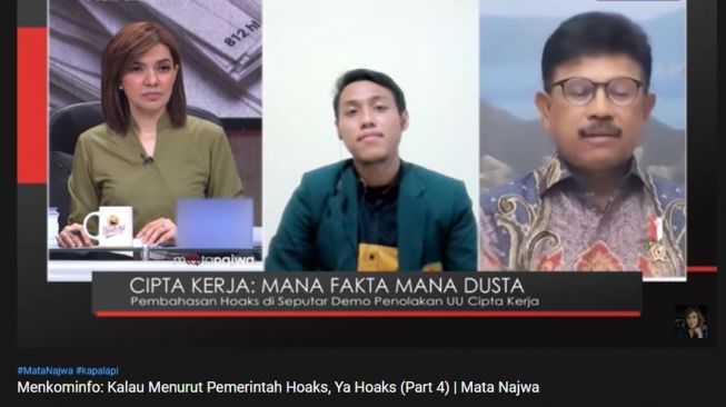 Hoaks versi Menkominfo seputar Omnibus Law. (YouTube/Najwa Shihab)