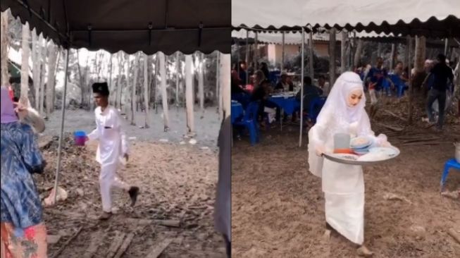 Viral Video Pengantin Merangkap Jadi Laden, Nyeker Angkut Piring Kotor