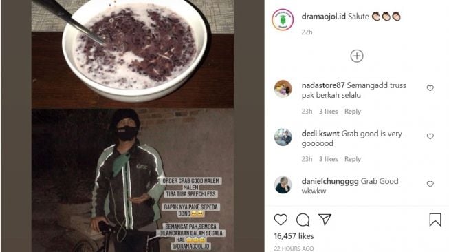 Aksi ojol mengantarkan makanan dengan menggunakan sepeda (Instagram)