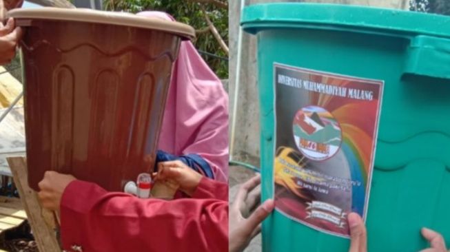 Pemasangan Tempat Cuci Tangan dan Tempat Sampah oleh Kelompok 46 PMM UMM