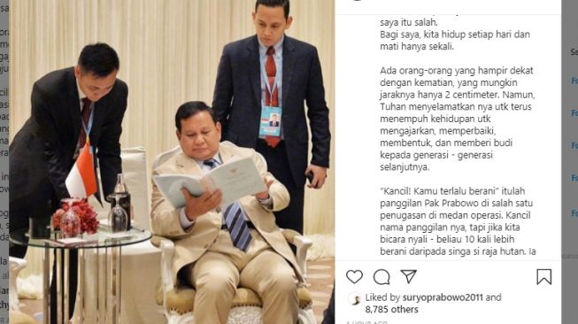 Unggahan ajudan Prabowo saat hari ulang tahun Prabowo. (Instagram/@rizky_irmansyah)