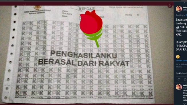 Foto slip gaji pegawai KPK yang diunggah Febri Diansyah. (Twitter/febridiansyah)