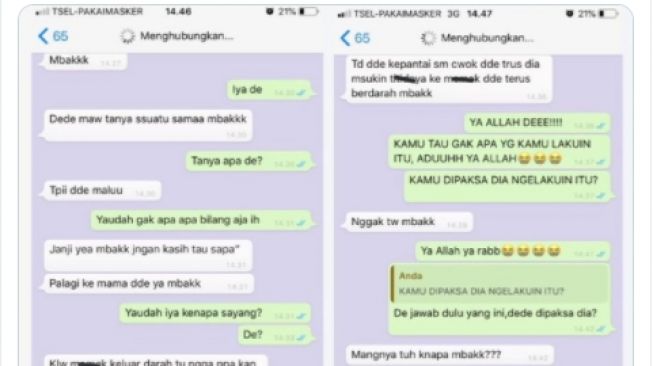 Percakapan antara saudara perempuan soal kemaluan berdarah. (Twitter/@qnafess)