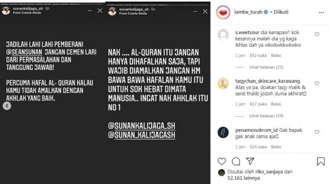 Unggahan soal Sunan Kalijaga [Instagram/@lambe_turah]