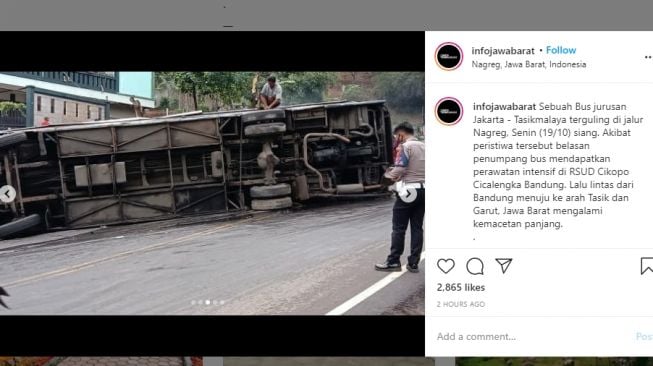 Bus Doa Ibu Terguling di Nagreg, Dua Penumpang Luka Berat