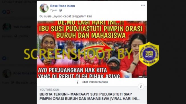 Cek Fakta: Benarkah Susi Pudjiastuti Pimpin Orasi Buruh dan Mahasiswa?