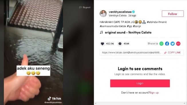 Video TikTok "banjir dari atas" - (TikTok/@venithyacalistaa)