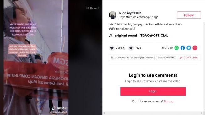 Pegawai Alfamart tolong korban penipuan - (TikTok/@hildalidya1302)