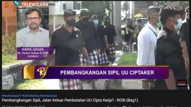 Haris Azhar bicara tentang pembangkangan sipil. (YouTube/KOMPASTV)