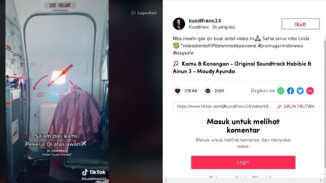 Pramugari salat di pesawat - (TikTok/@kusdifrans24)