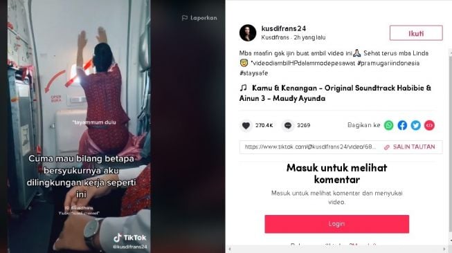 Sambil Duduk, Pramugari Tayamum dan Salat di Pesawat Panen Doa Netizen