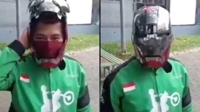 Kreatif! Driver Ojol Ini Pamerkan Helm Iron Man, Bisa Gerak Otomatis