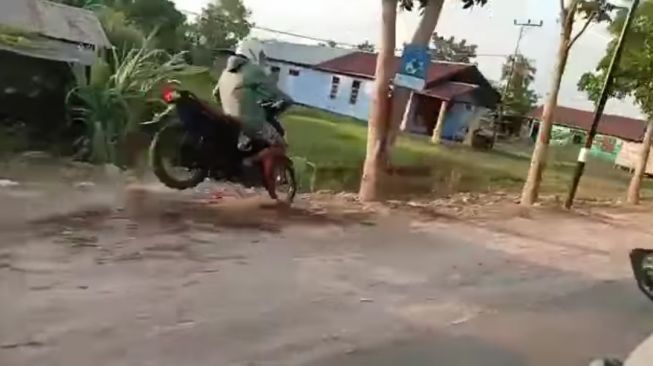 Bocah menghantam pohon di pinggir jalan setelah melakukan aksi wheelie (Facebook)