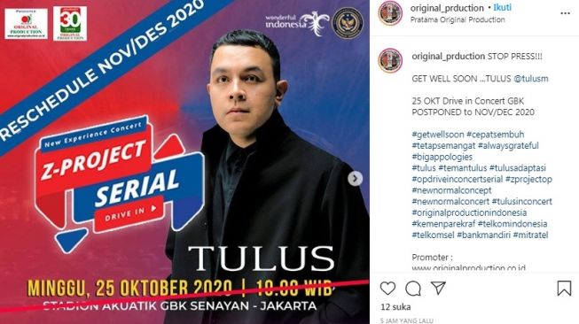 Konser Tulus ditunda [Instagram/@original_prduction]