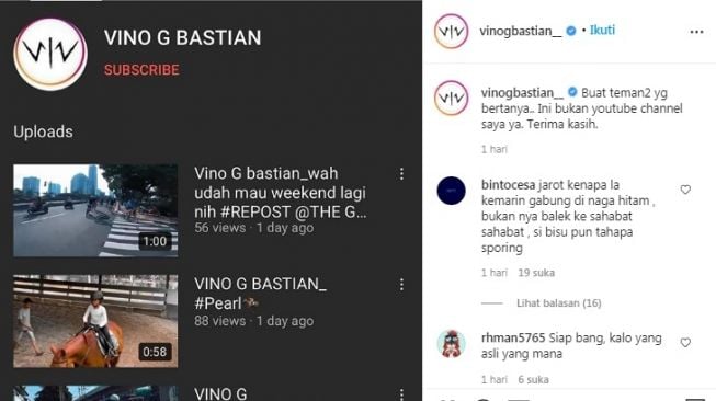 Unggahan Vino G. Bastian [Instagram/@vinogbastian__]