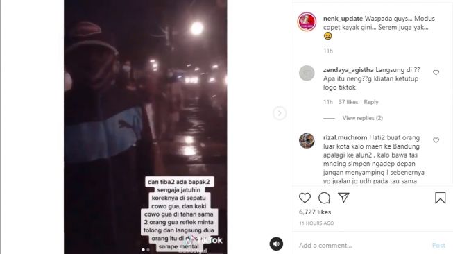 Seorang pria diduga copet mendatangi sepasang kekasih di tempat umum. - (Instagram/@nenk_update)