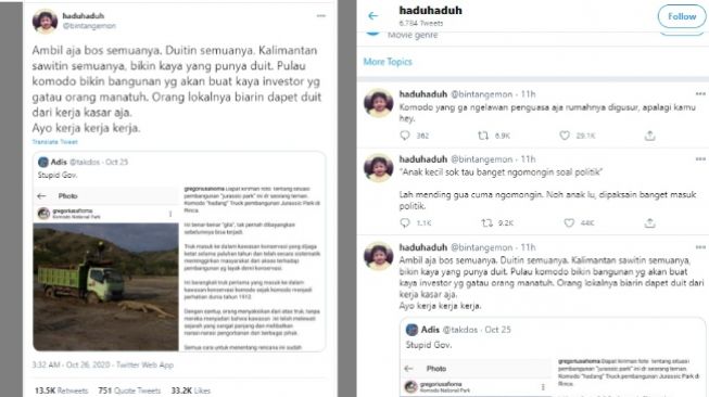 Bintang Emon menanggapi pembangunan di Pulau Komodo (Twitter)