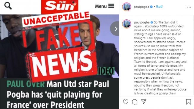Paul Pogba bantah berita The Sun. (Instagram/@paulpogba).