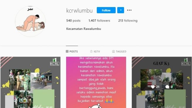 Foto Orang lagi ML di Instagram Kecamatan Rawalumbu Bekasi Belum Diganti