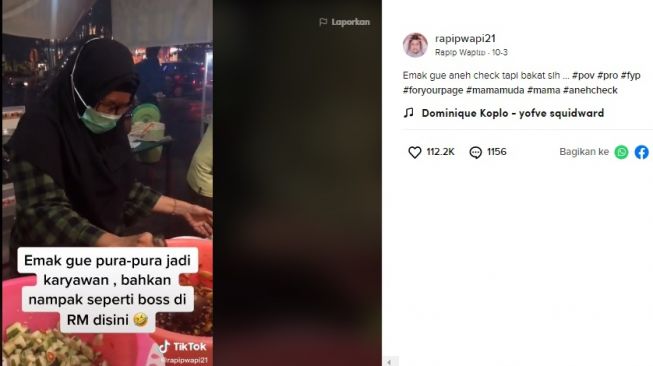 Aksi Emak-emak ikut bantuin melayani di rumah makan yang rame. [TikTok]