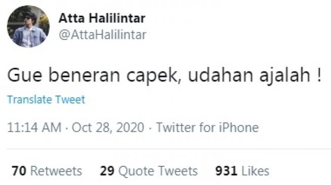 Unggahan Atta Halilintar [Twitter/@attahalilintar]