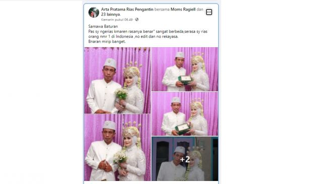 Pengantin mirip Jokowi. (Facebook/Arta Pratama Rias Pengantin)