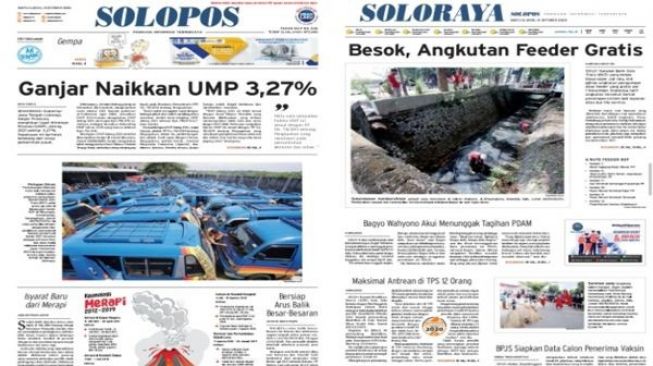 Solopos Hari Ini: Ganjar Naikkan UMP 3,27%