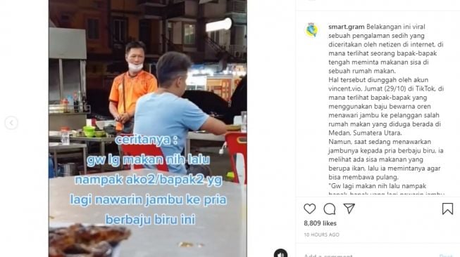 Video pria penjual jambu minta sisa ikan pengunjung restoran. - (Instagram/@smart.gram)