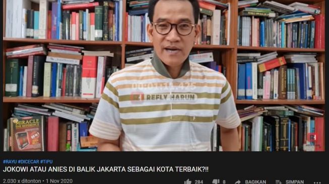 Pendapat Refly Harun tentang penghargaan Jakarta. (YouTube/Refly Harun)