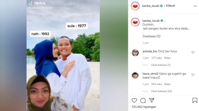 Unggahan soal Nathalie Holscher dan Sule [Instagram/@lambe_turah]