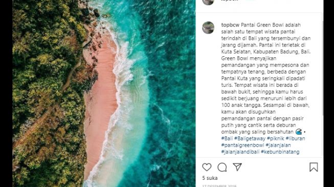 Pantai Green Bowl di Bali. (Instagram/@topbcw)