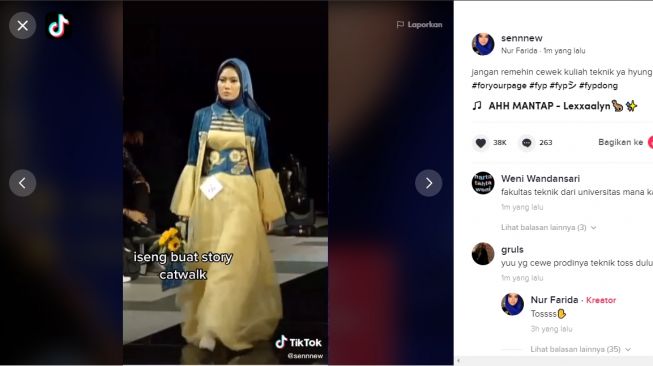 Mahasiswi teknik jago fashion show. (TikTok/@sennnew)