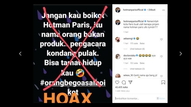 Heboh Boikot Produk Prancis, Nama Hotman Paris Dibawa-bawa (Instagram @hotmanparisofficial)