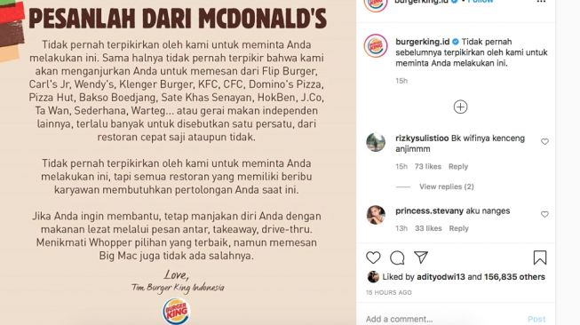 Terharu! Burger King Minta Masyarakat Beli McDonalds, Bikin Warganet Baper