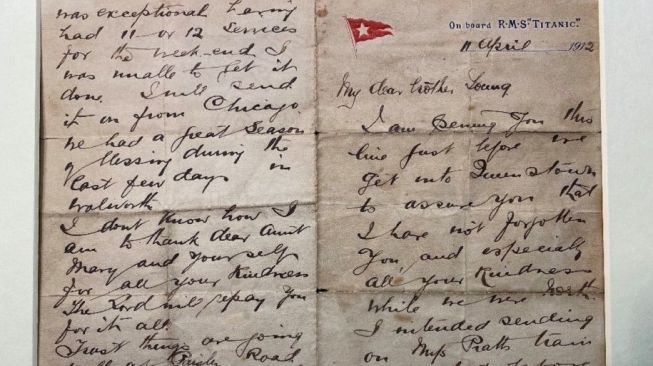 Surat Berumur Lebih 100 Tahun Ini Akan Dilelang, Ditulis Pendeta di Titanic