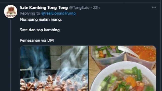 Dari Sate Hingga Sarang Madu, Cuitan Trump Dipenuhi Orang Promosi Makanan