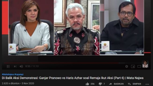 Ganjar vs Haris Azhar soal demo pelajar. (YouTube/Najwa Shihab)