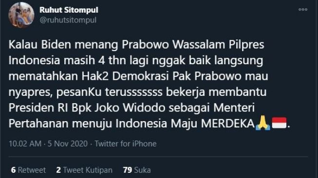 Ruhut ramal karier politik Prabowo. (Twitter/@ruhutsitompul)