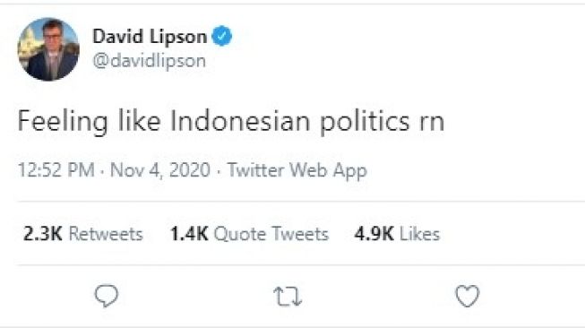 Cuitan David Lipson yang menyamakan kondisi pilpres AS dengan Indonesia.[Twitter]