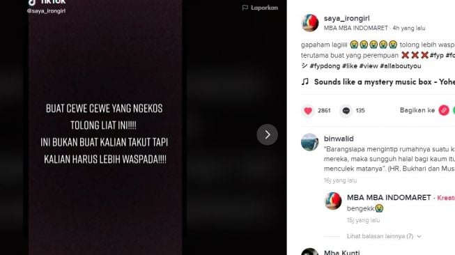 Viral Modus intip kamar kos cewek. (TikTok/@saya_irongirl)