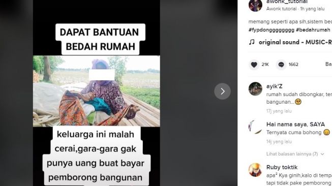 Cerai karena bedah rumah. (TikTok/@awonk_tutorial)