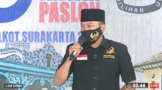 Tangkapan layar Calon Wali Kota Solo Nomor Urut 2, Bagyo Wahyono saat debat perdana. (YouTube/Metrotvnews)