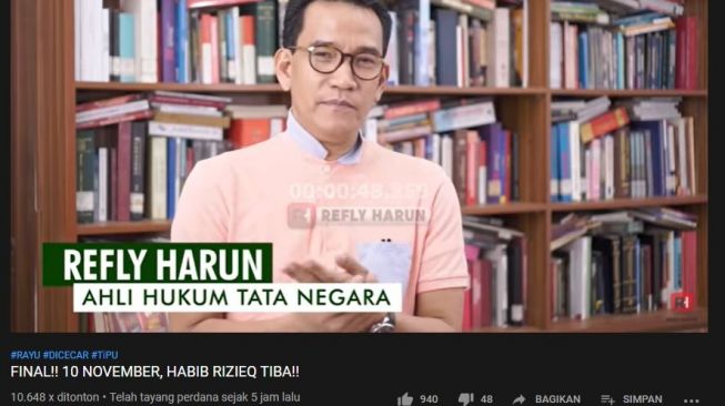 Refly Harun soal Habib Rizieq. (YouTube/Refly Harun)