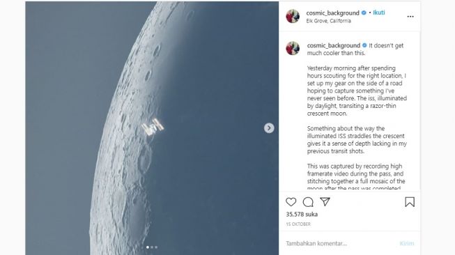 Penampakan ISS dan Bulan. [Instagram]