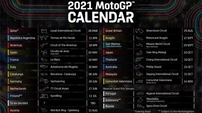 Kalender Sementara MotoGP 2021. [Dok. MotoGP]